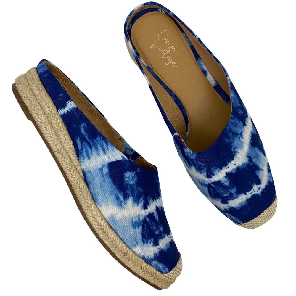 Crown Vintage Lonari Textile Blue Tie Dye Slip on Espadrilles Size 8M